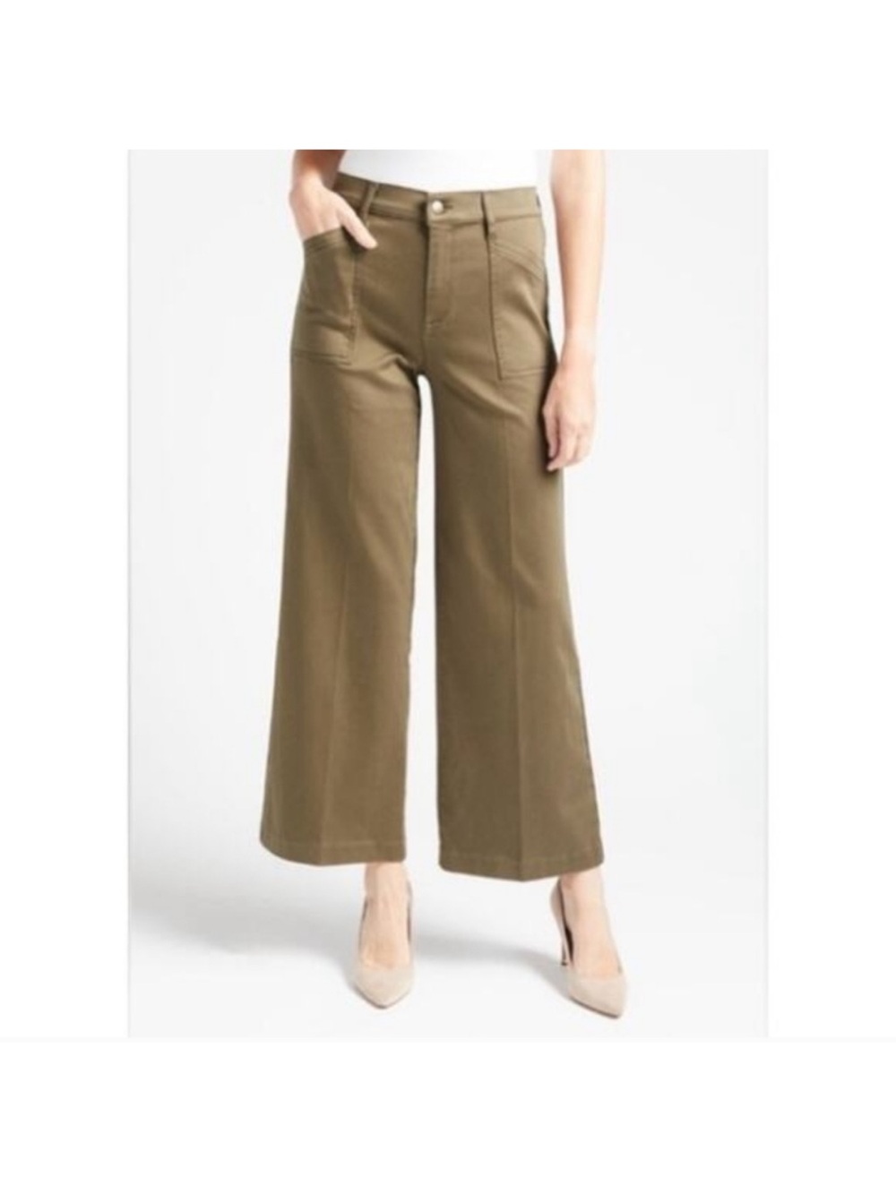 Evereve Beth Cropped Wide Leg Stretch Pants Olive Green 27